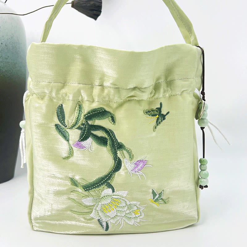 Sac fourre-tout en coton et lin brodé avec des fleurs de glycine
