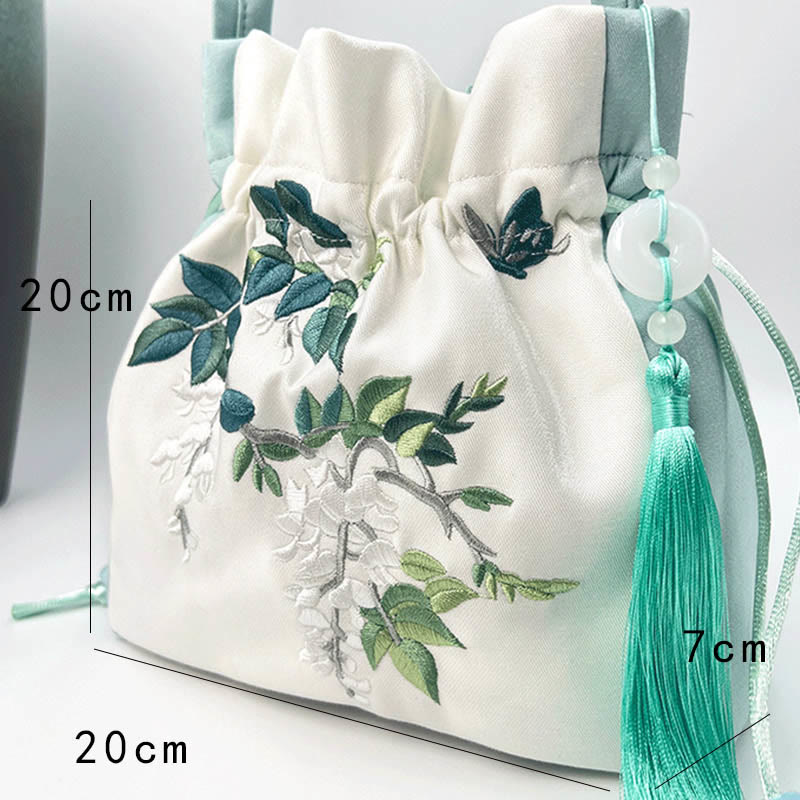 Sac fourre-tout en coton et lin brodé avec des fleurs de glycine