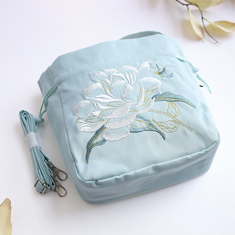 Sac fourre-tout en coton et lin brodé avec des fleurs de glycine