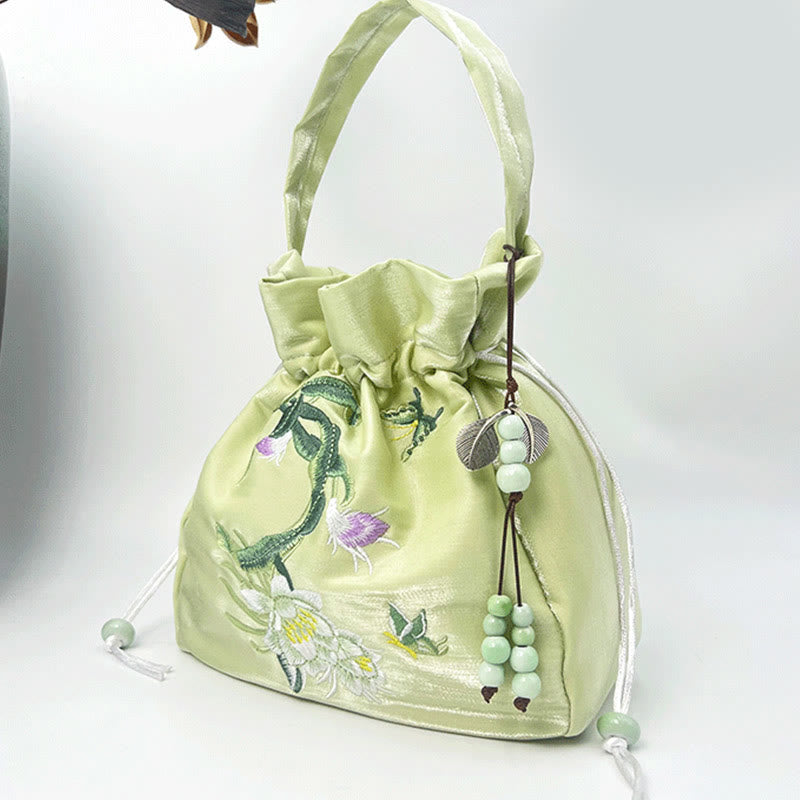 Sac fourre-tout en coton et lin brodé avec des fleurs de glycine