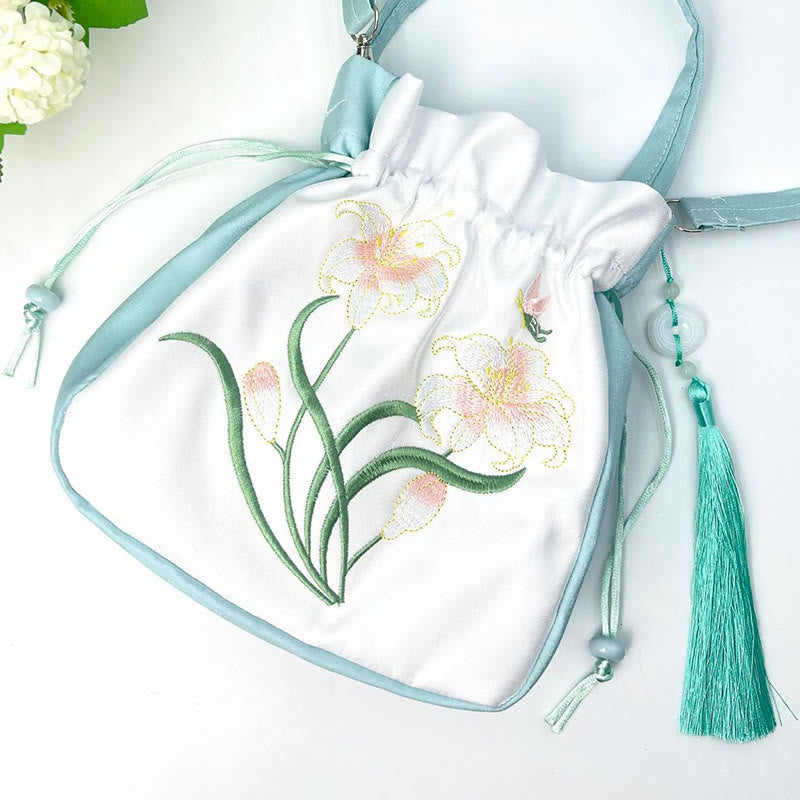 Sac fourre-tout en coton et lin brodé avec des fleurs de glycine