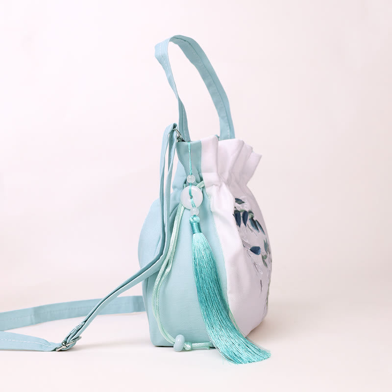 Sac fourre-tout en coton et lin brodé avec des fleurs de glycine