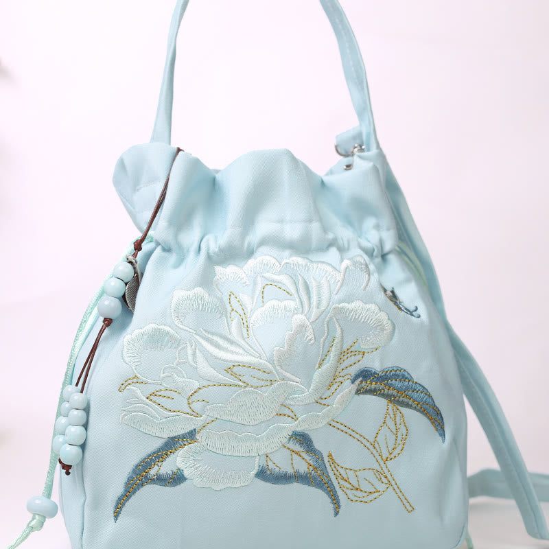 Sac fourre-tout en coton et lin brodé avec des fleurs de glycine