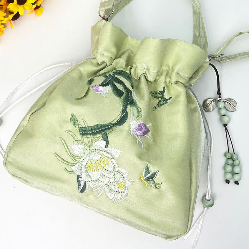 Sac fourre-tout en coton et lin brodé avec des fleurs de glycine
