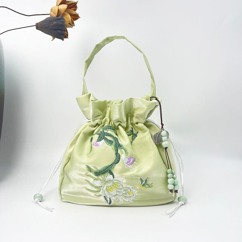 Sac fourre-tout en coton et lin brodé avec des fleurs de glycine