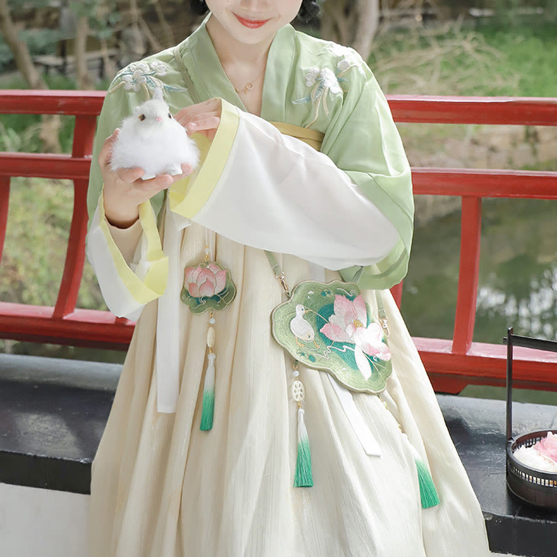 Sac bandoulière Hanfu brodé motif lotus, poisson koï, lapin