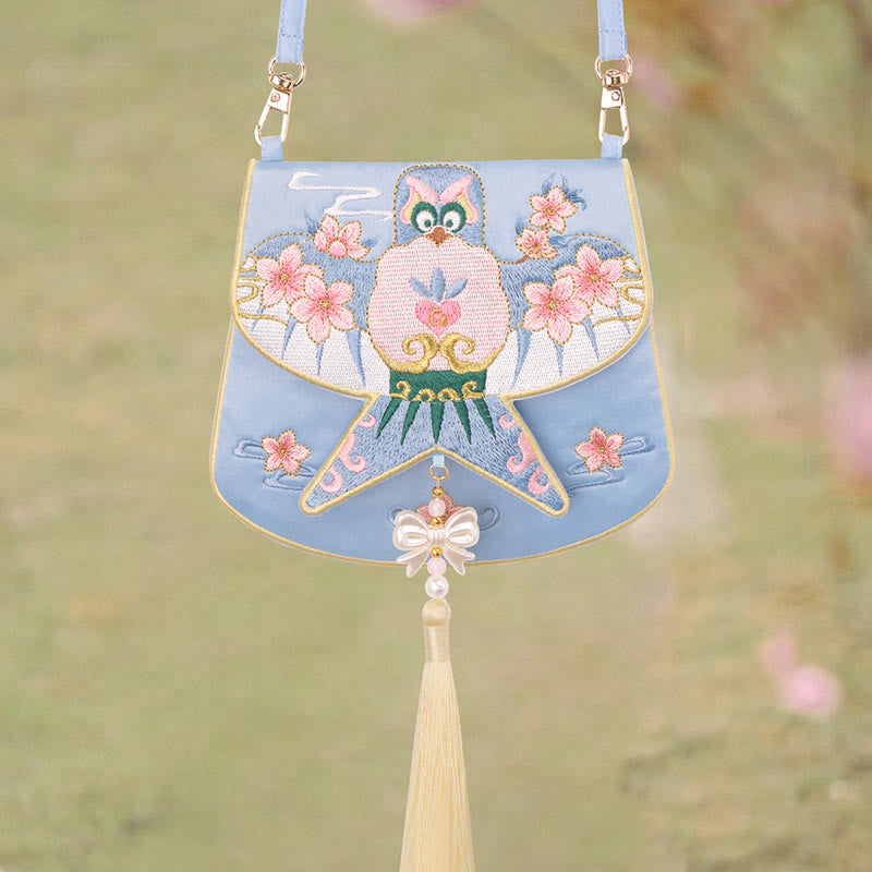 Sac bandoulière Hanfu brodé motif lotus, poisson koï, lapin