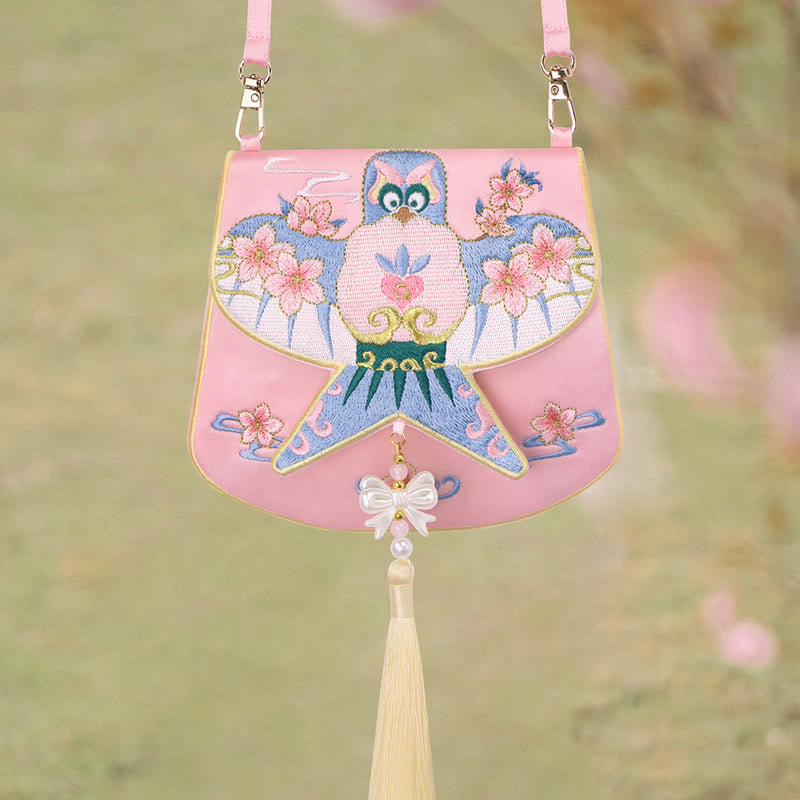 Sac bandoulière Hanfu brodé motif lotus, poisson koï, lapin