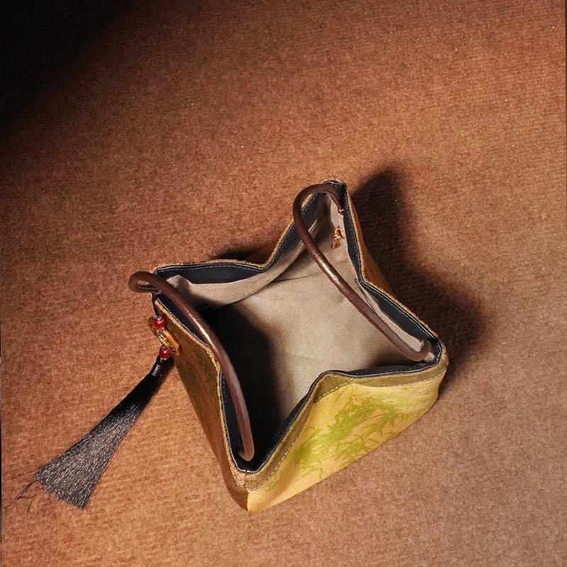 Sac à bandoulière en soie Xiangyunsha brodé avec fleurs de bambou et de prunier