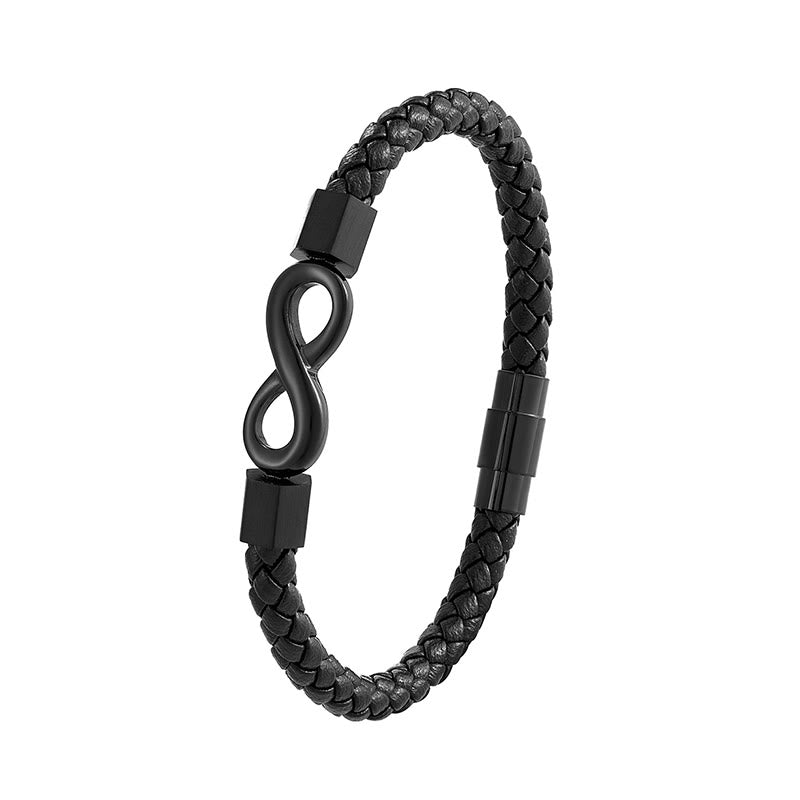 Bracelet d'équilibre spirituel en cuir et acier titane avec nœud sans fin