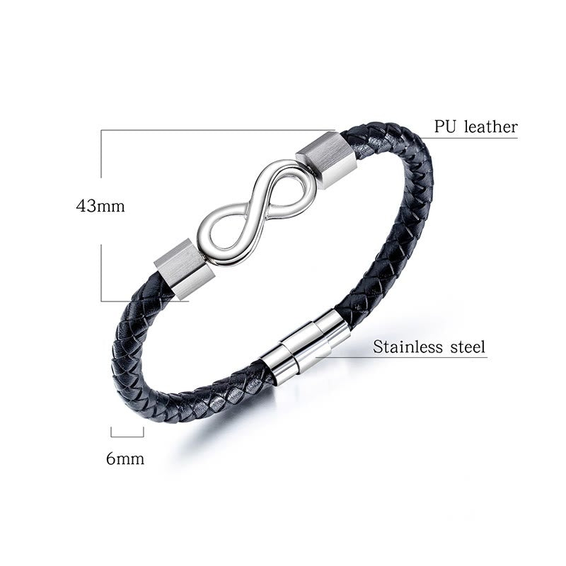 Bracelet d'équilibre spirituel en cuir et acier titane avec nœud sans fin