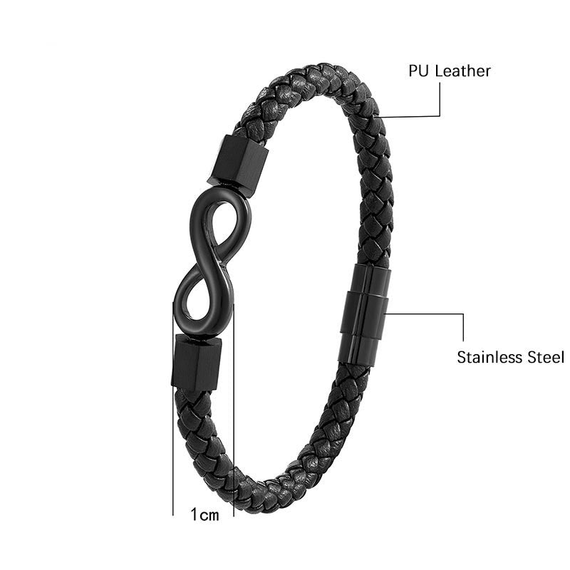 Bracelet d'équilibre spirituel en cuir et acier titane avec nœud sans fin