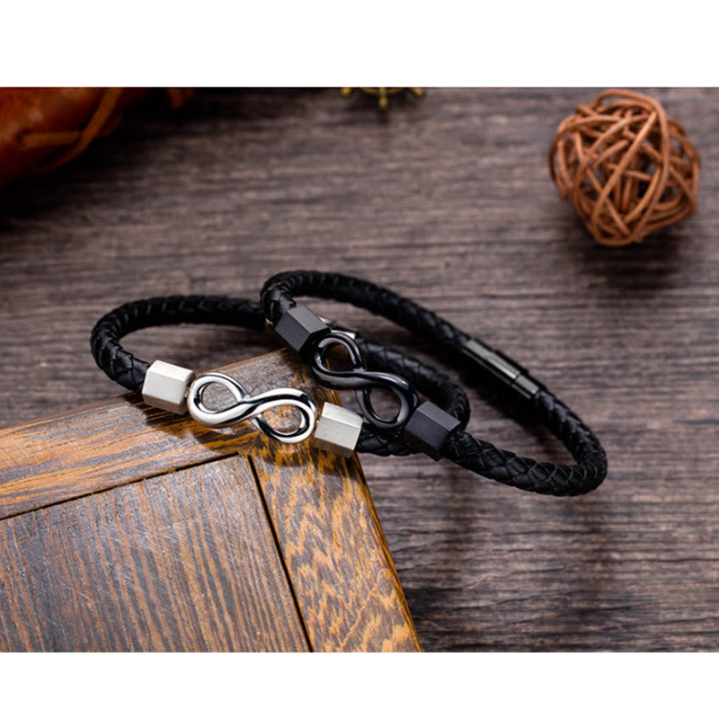 Bracelet d'équilibre spirituel en cuir et acier titane avec nœud sans fin