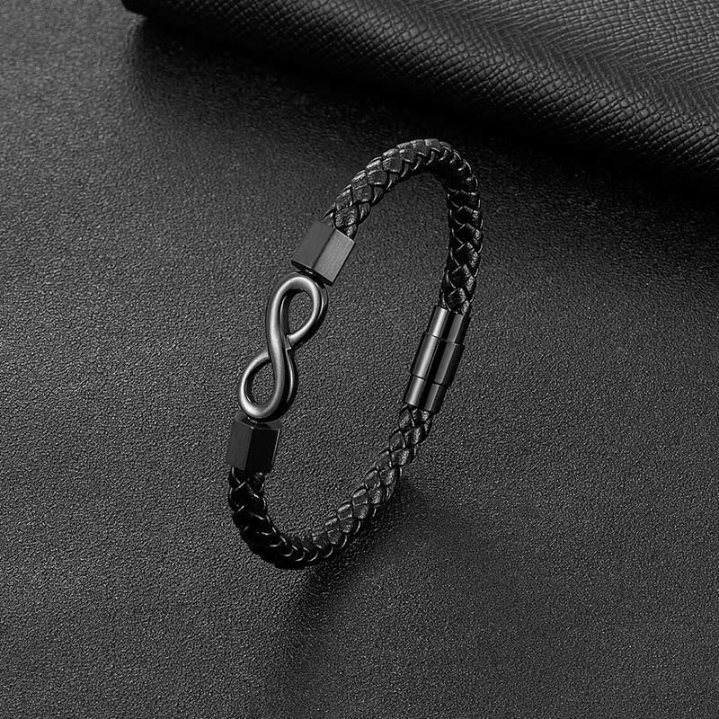 Bracelet d'équilibre spirituel en cuir et acier titane avec nœud sans fin