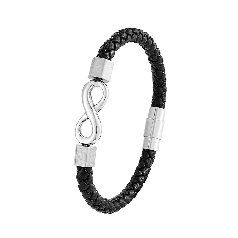 Bracelet d'équilibre spirituel en cuir et acier titane avec nœud sans fin