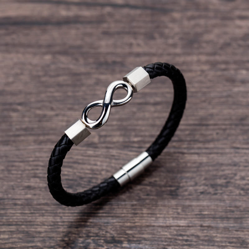 Bracelet d'équilibre spirituel en cuir et acier titane avec nœud sans fin
