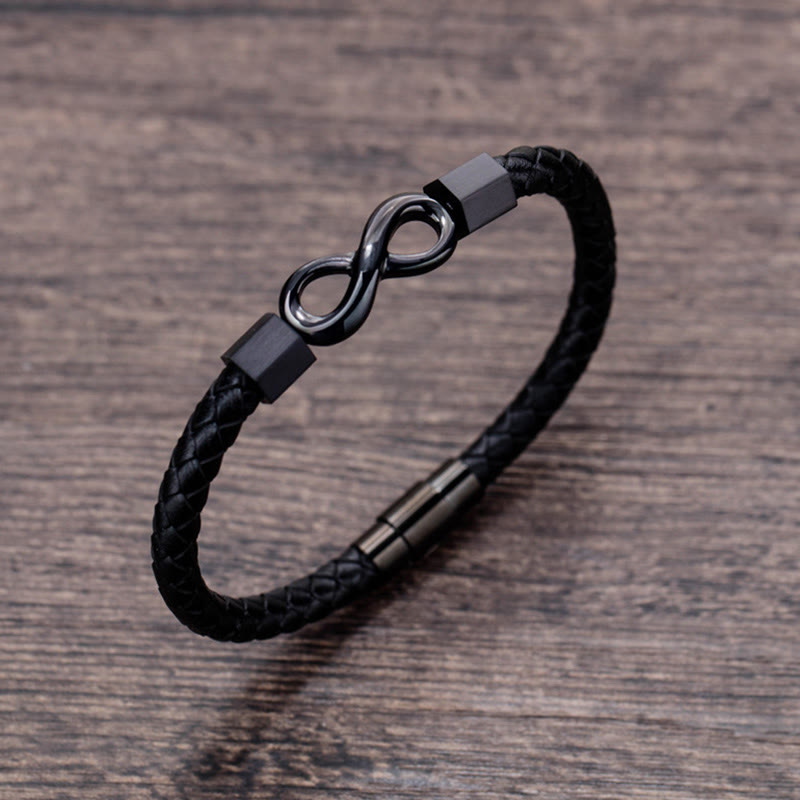 Bracelet d'équilibre spirituel en cuir et acier titane avec nœud sans fin