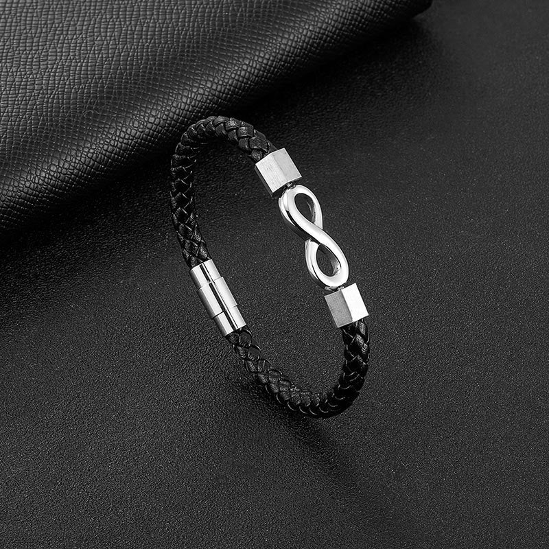 Bracelet d'équilibre spirituel en cuir et acier titane avec nœud sans fin