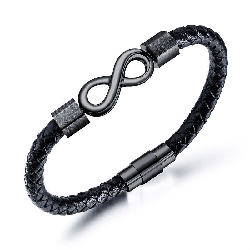 Bracelet d'équilibre spirituel en cuir et acier titane avec nœud sans fin