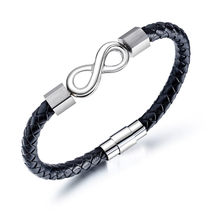 Bracelet d'équilibre spirituel en cuir et acier titane avec nœud sans fin