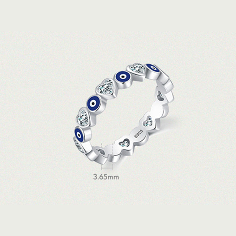 Bague cœur d'amour en argent sterling 925 avec motif mauvais œil - Protection et bénédiction