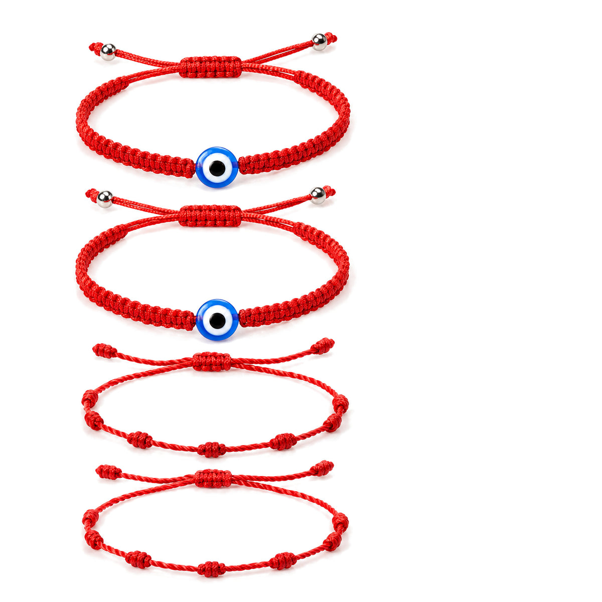 4Pcs Evil Eye Red String Protection Bracelet Set, Evil Eye braided red string bracelet, on a white background