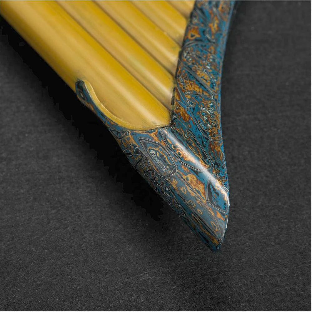 Yellow fountain pen nib with blue-gold marbled pattern for Expert Hand Painted Pan Flute