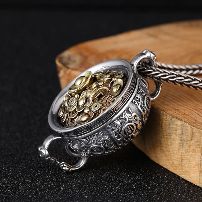 Copper Treasure Bowl Pendant Necklace for Wealth & Luck