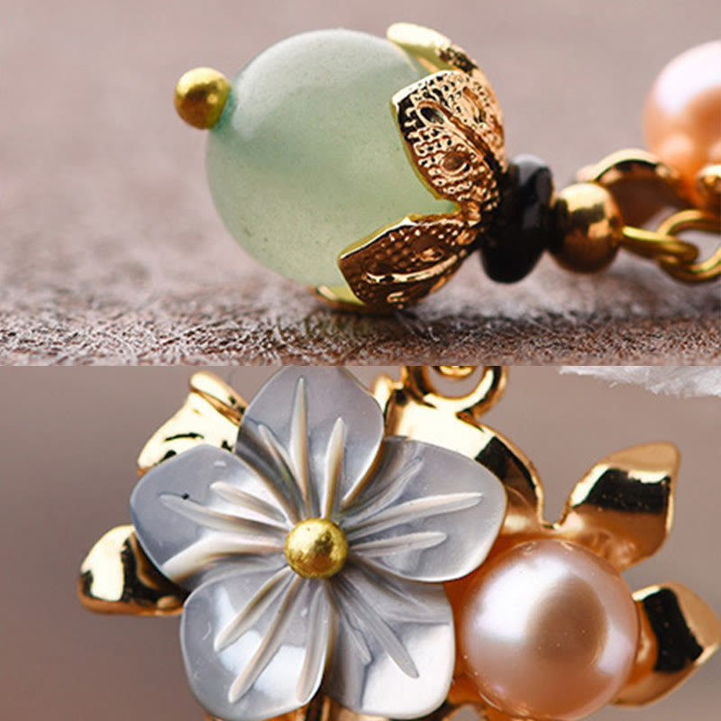 14K Gold Plated Tridacna Stone Pearl Drop Earrings