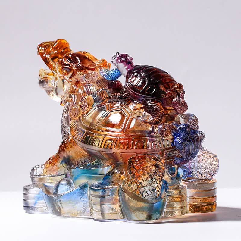 Handmade Liuli Feng Shui Dragon Turtle Crystal Art