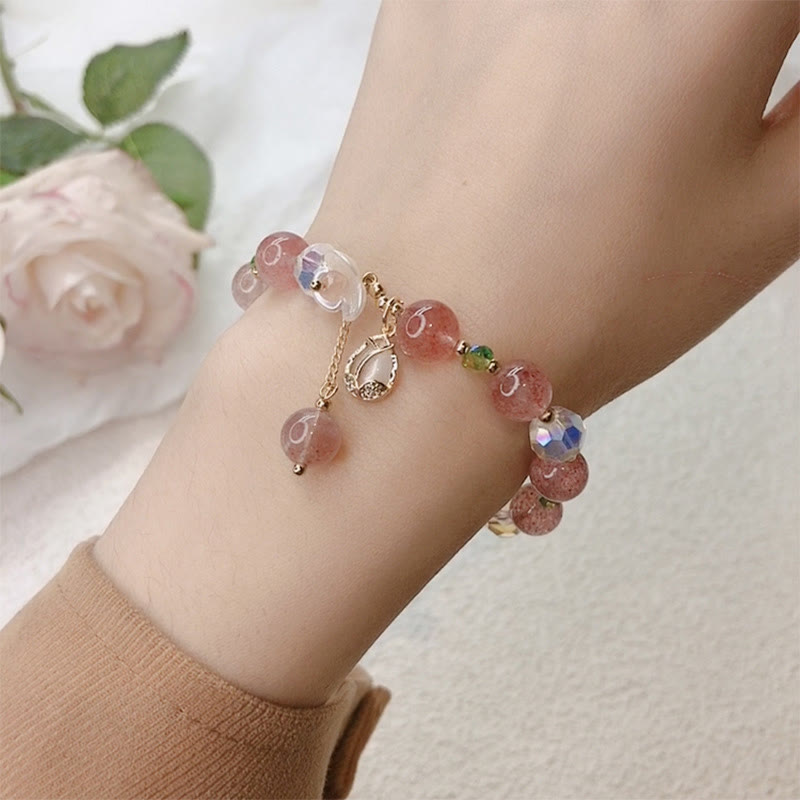 Bracelet de guérison en quartz fraise et fluorite pour une clarté émotionnelle
