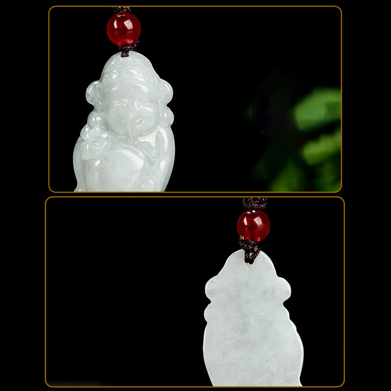 Natural Jade Caishen Ingot Necklace for Prosperity & Luck
