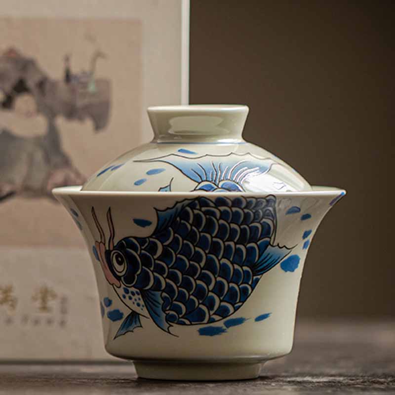 Red Ceramic Koi Fish Gaiwan Teacup 130ml for Tea Rituals