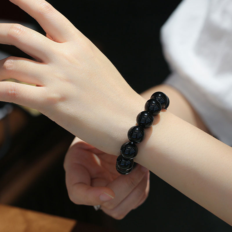 14mm Natural Black Onyx Fortune Protection Bracelet
