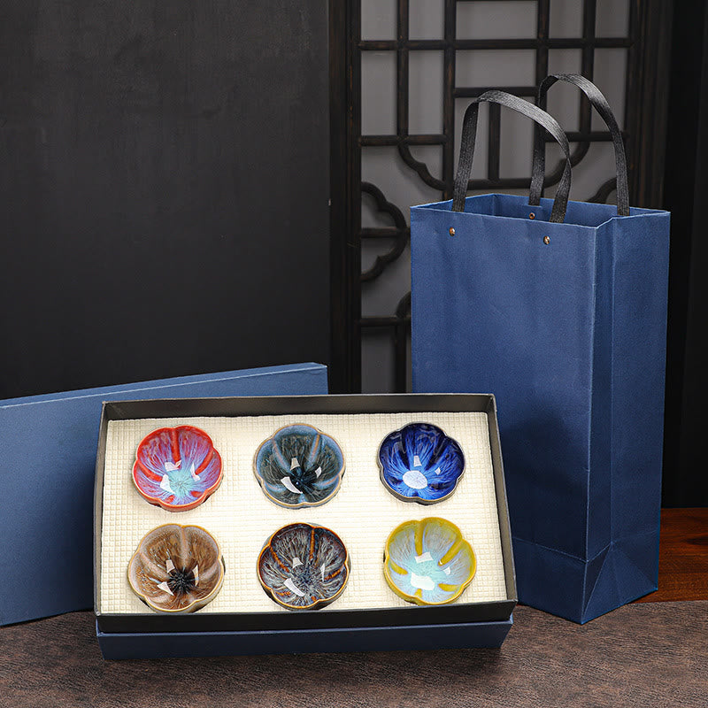 6pcs Plum Blossom Ceramic Jianzhan Tea Cup Set