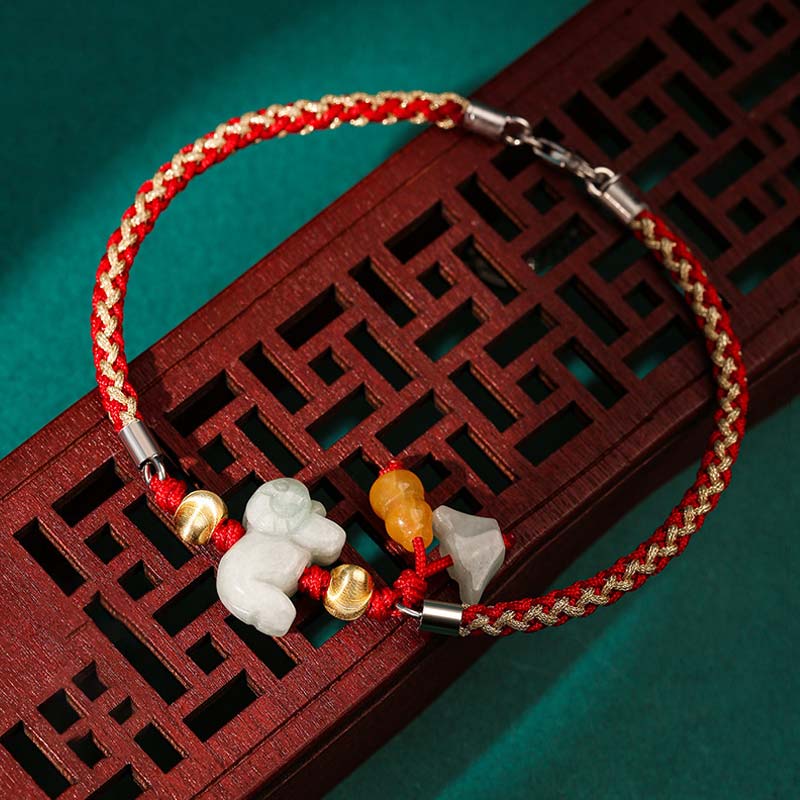19.5cm Chinese Zodiac Jade Red String Bracelet Anklet