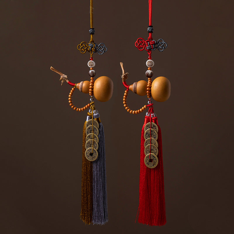 Feng Shui Five Emperor Coins Gourd Tassels 41cm Decoration