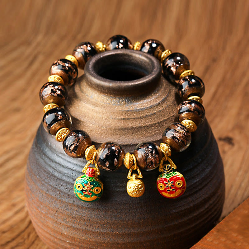 Gold Swallowing Beast Liuli Glass Bead Spiritual Bracelet 12mm