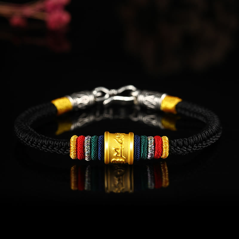 999 Gold Om Mani Padme Hum Handmade Eight Thread Peace Knot Bracelet