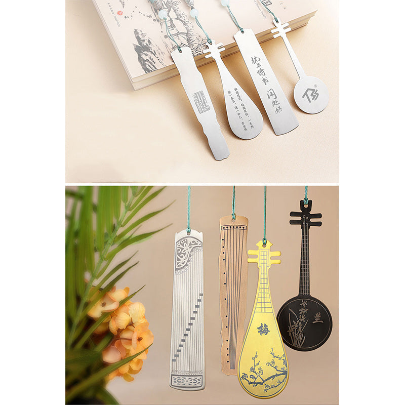 Gold Guzheng Metal Bookmark | Classical Instrument Design
