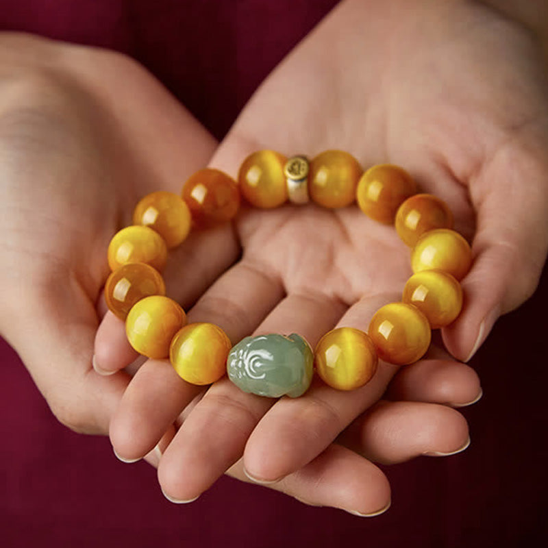 14mm Tiger Eye Pixiu Jade Protection Bracelet