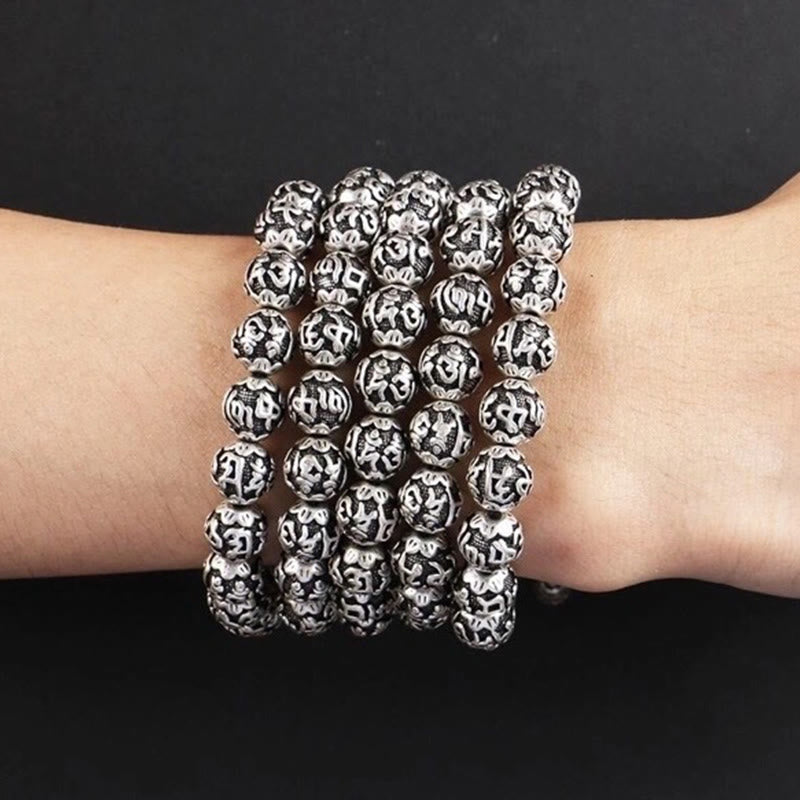 Om Mani Padme Hum Alloy Bracelet | 8mm Spiritual Protection Beads