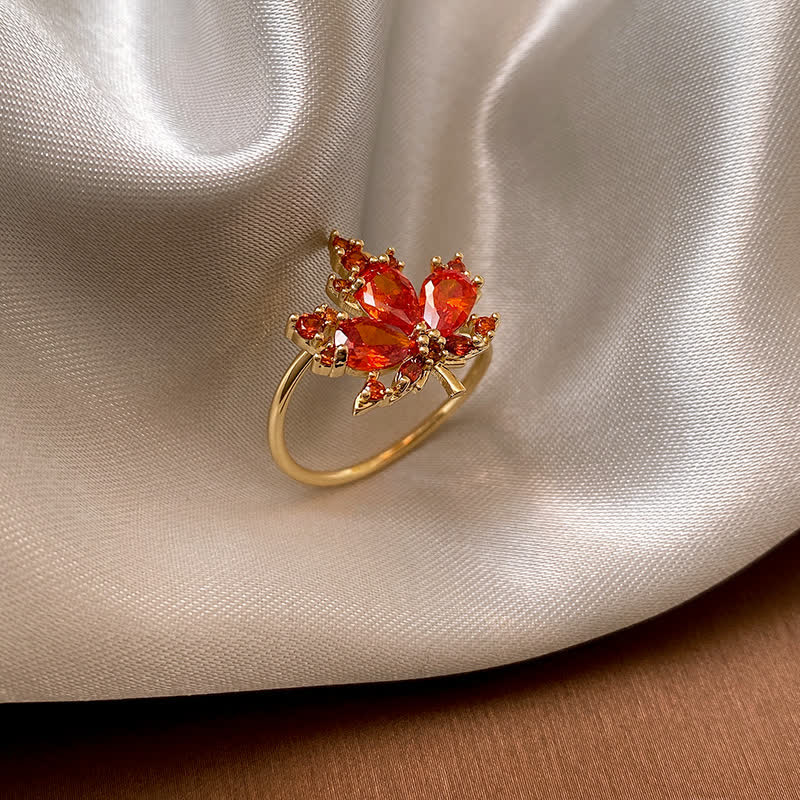 Copper Maple Leaf Zircon Necklace Pendant Ring Earrings for Luck