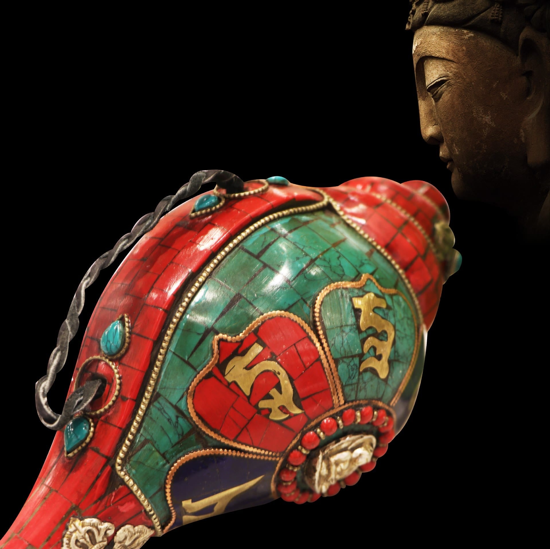 Coquillage tibétain Shankha fait main 23 cm | Décoration Zen