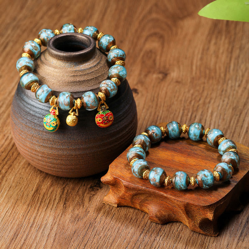 Gold Swallowing Beast Liuli Glass Bead Spiritual Bracelet 12mm