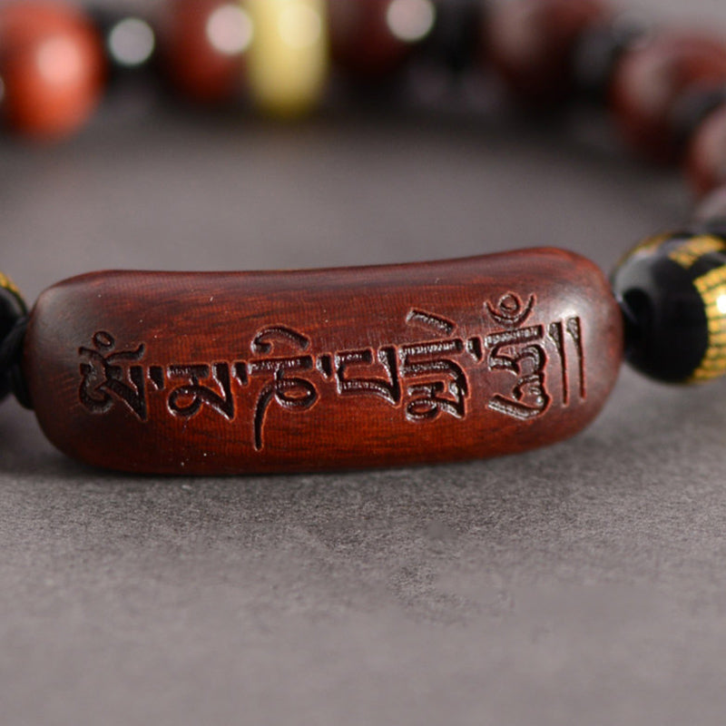 10mm Small Leaf Red Sandalwood Om Mani Padme Hum Protection Bracelet