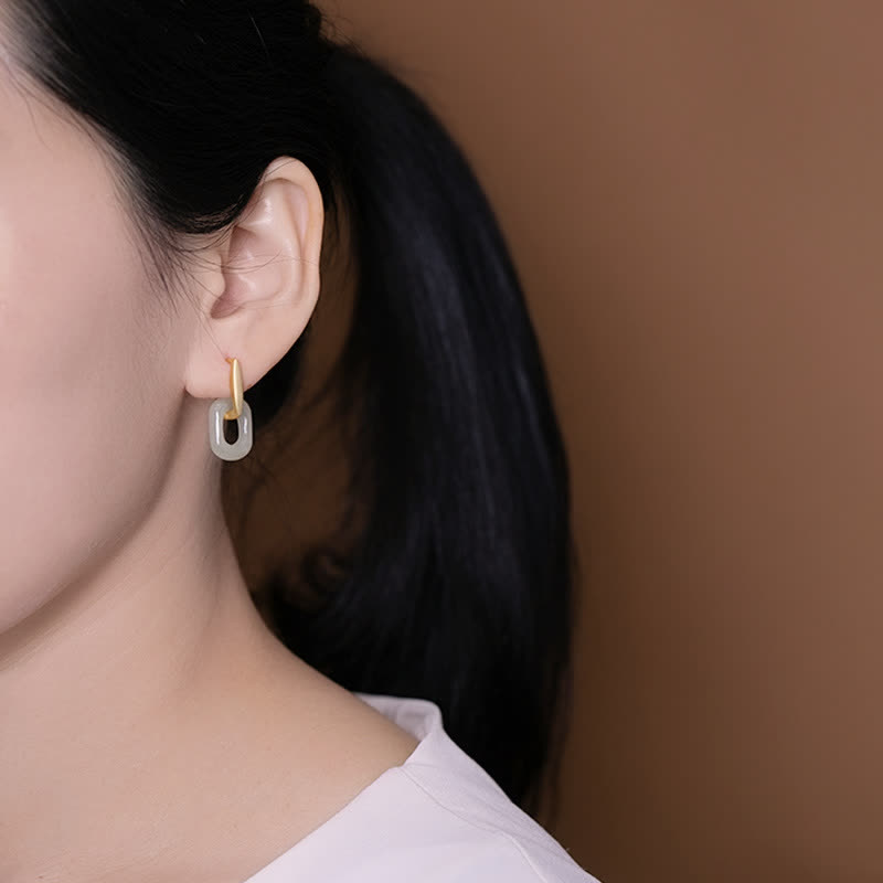 White Jade Earrings 925 Sterling Silver for Happiness & Protection