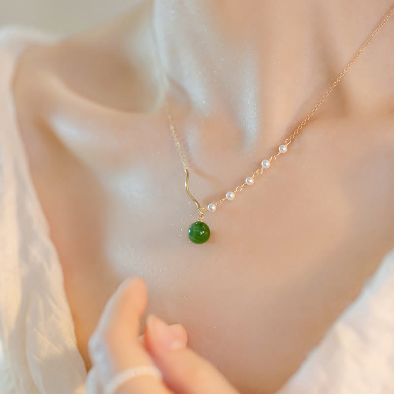 Natural Hetian Jade Pearl Luck Bead Necklace for Prosperity