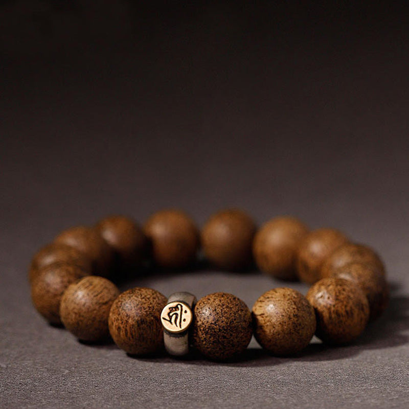 Bracelet de paix en bois d'agar naturel avec perles de 12 mm et symbole du zodiaque chinois