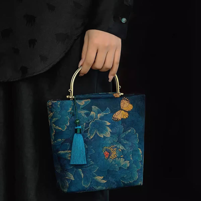 Blue Leaves Butterfly Spiritual Jewelry Bag 19cm | Healing Sounds